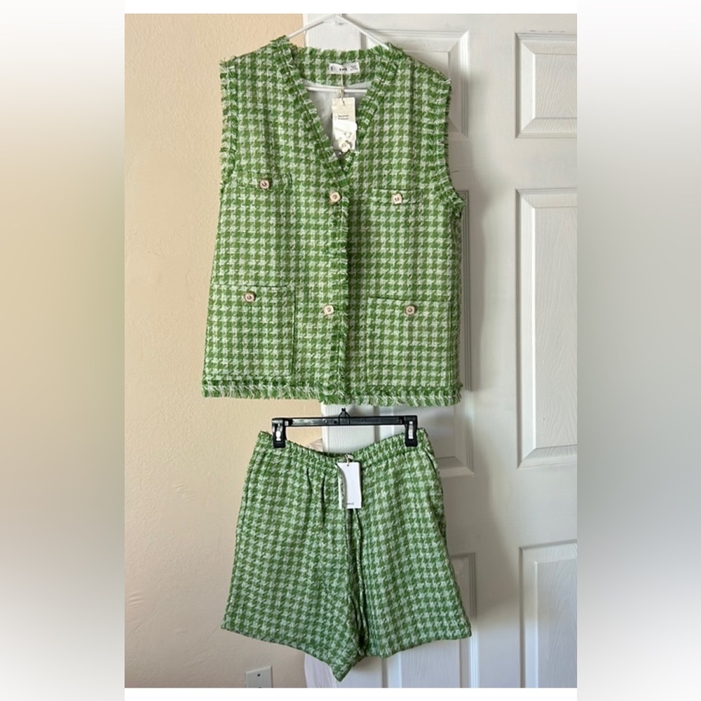 Mango Tweed Set Green Houndstooth
